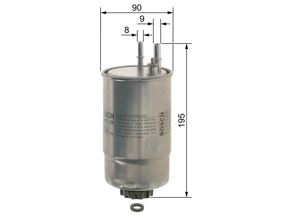 BOSCH Brændstof-filter f026402206 Lednings 195mm for LANCIA PEUGEOT
