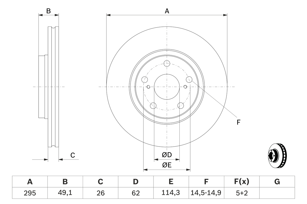 BOSCH Bremseskive 0986479560 ventileret 295mm 26mm for TOYOTA