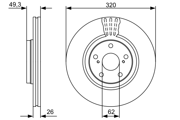 BOSCH Bremseskive 0986479562 ventileret 320mm 26mm for TOYOTA