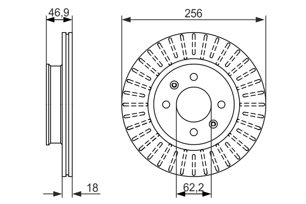 BOSCH Bremseskive 0986479577 ventileret 256mm 18mm for HYUNDAI