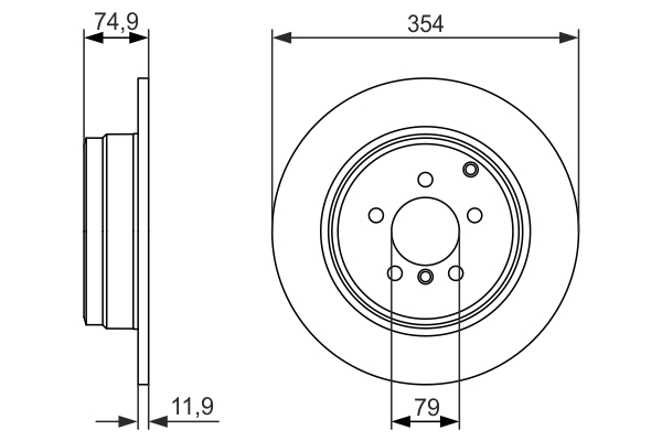 BOSCH Bremseskive 0986479612 fuld 354mm 12mm for ROVER