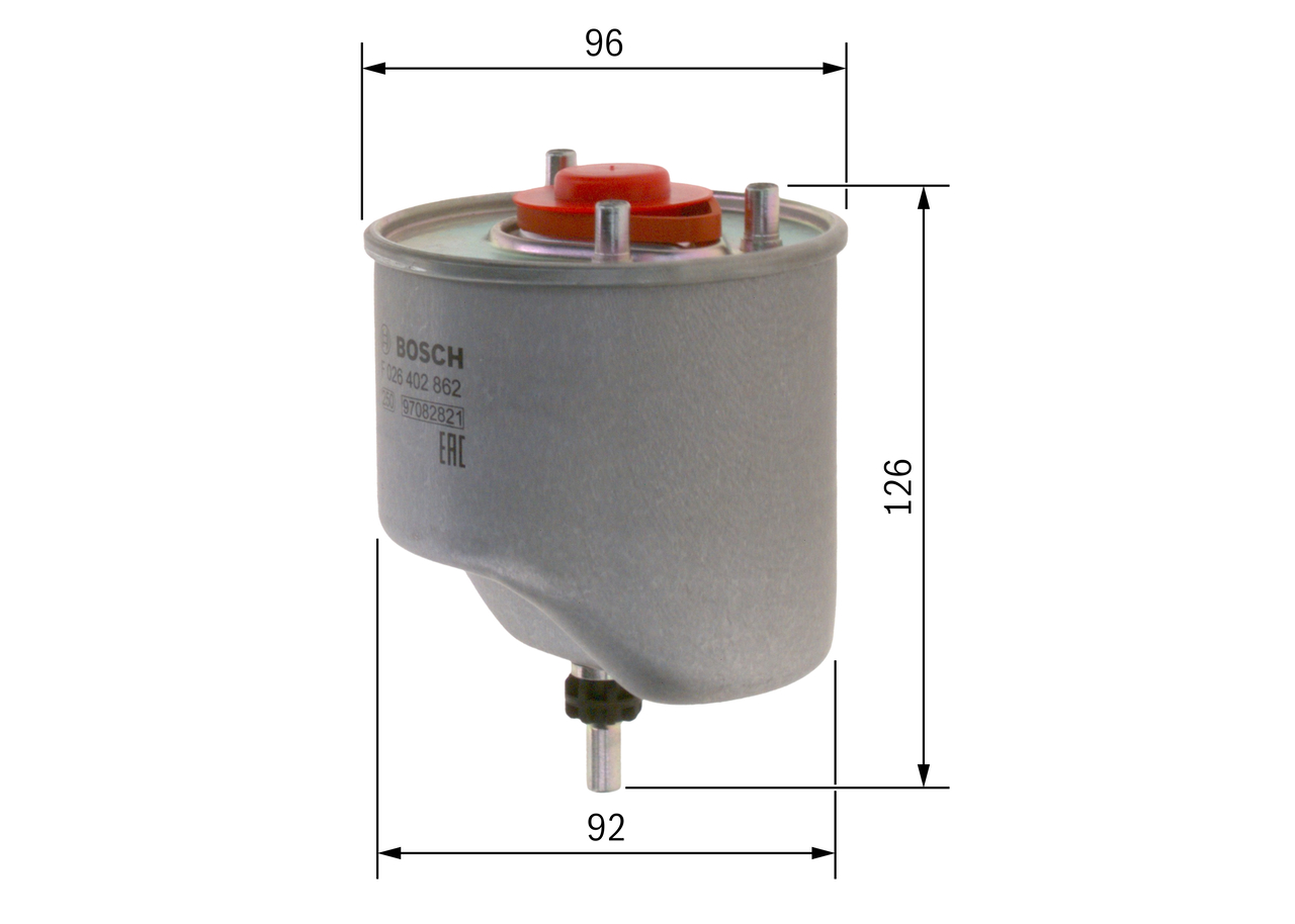 BOSCH Brændstof-filter f026402862 Lednings 144mm for PEUGEOT OPEL DS FIAT MITSUBISHI TOYOTA