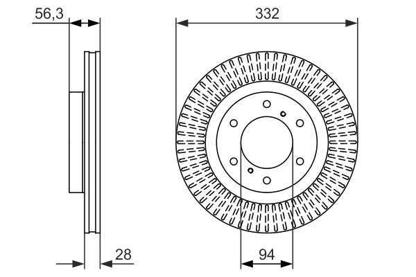 BOSCH Bremseskive 0986479782 ventileret 332mm 28mm for MITSUBISHI