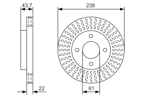 BOSCH Bremseskive 0986479a87 ventileret 238mm 22mm for NISSAN