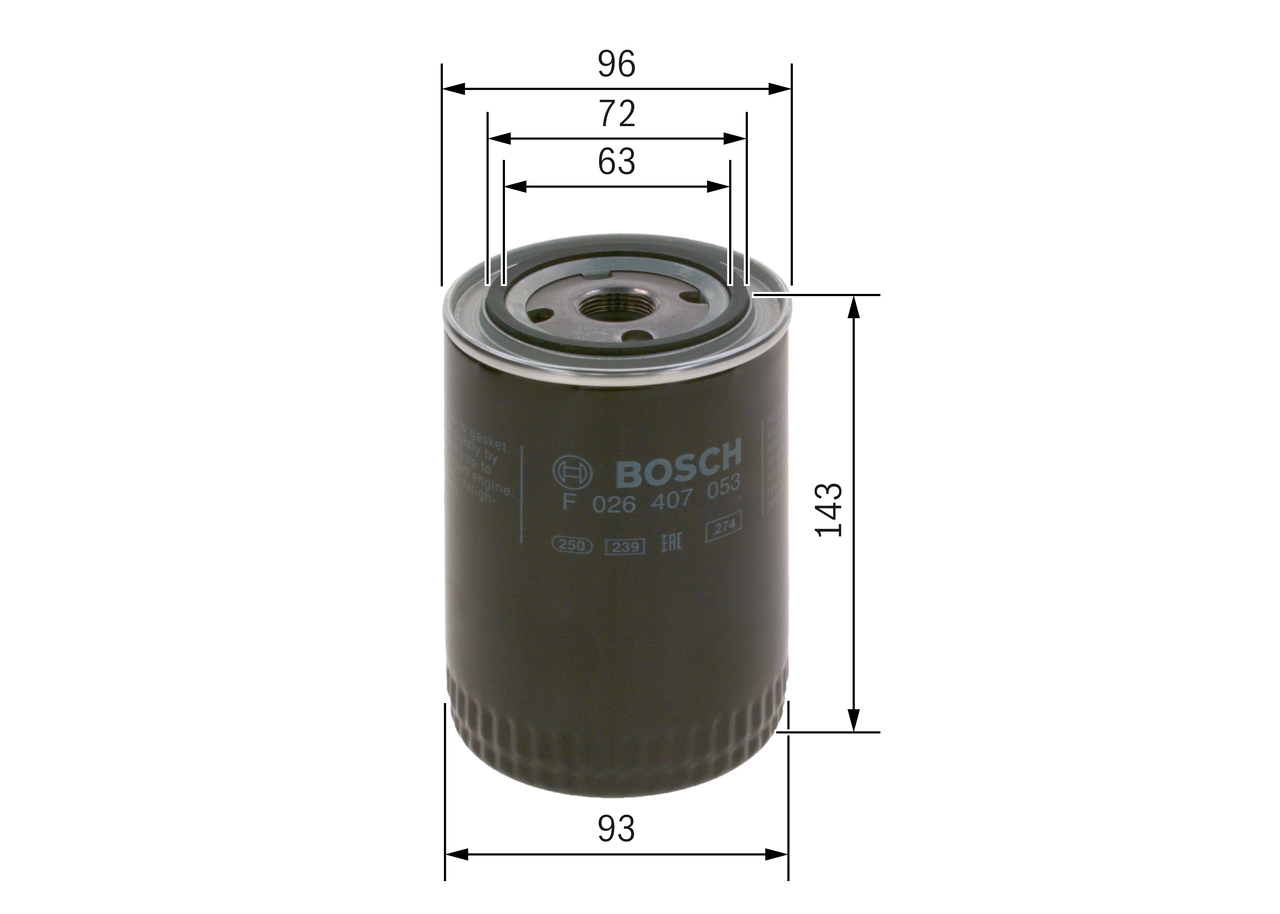 BOSCH Oliefilter f026407053 Påskruet 142mm M 22 x 1,5 for IVECO FIAT PEUGEOT CITROËN RENAULT