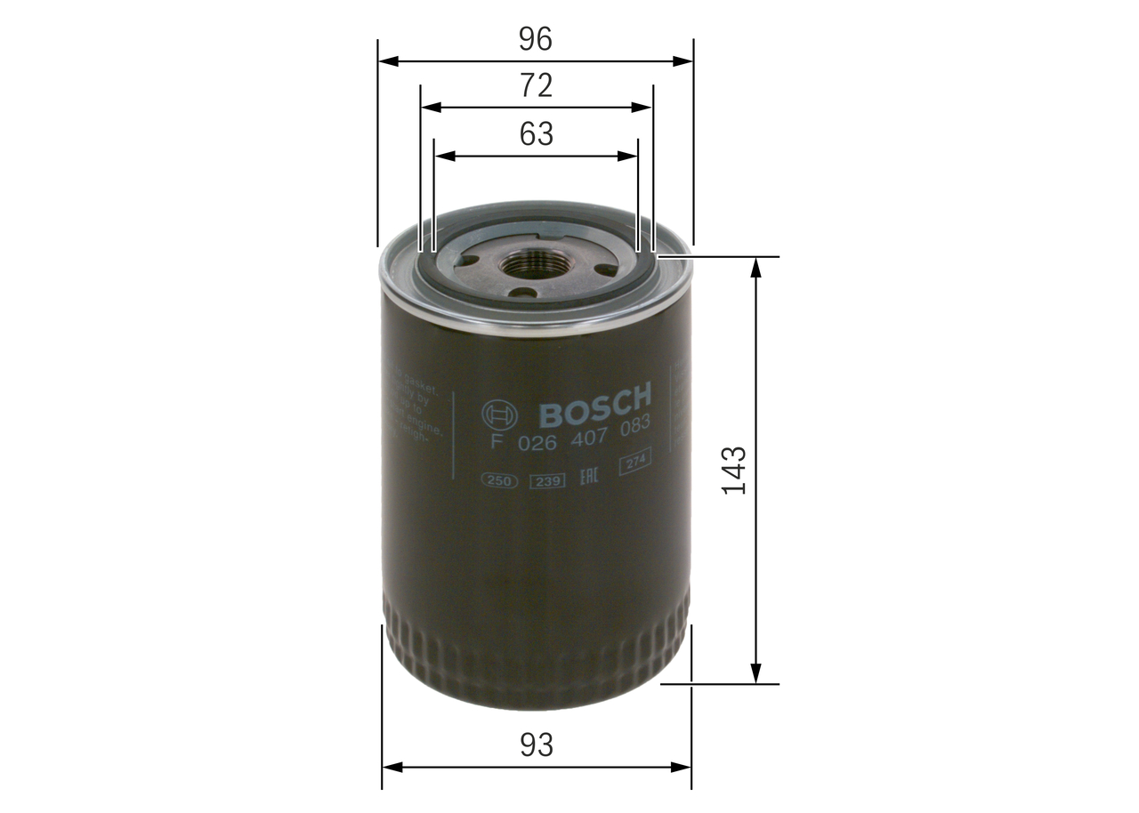 BOSCH Oliefilter f026407083 Påskruet 143mm M 22 x 1,5 for FIAT PEUGEOT CITROËN GURGEL