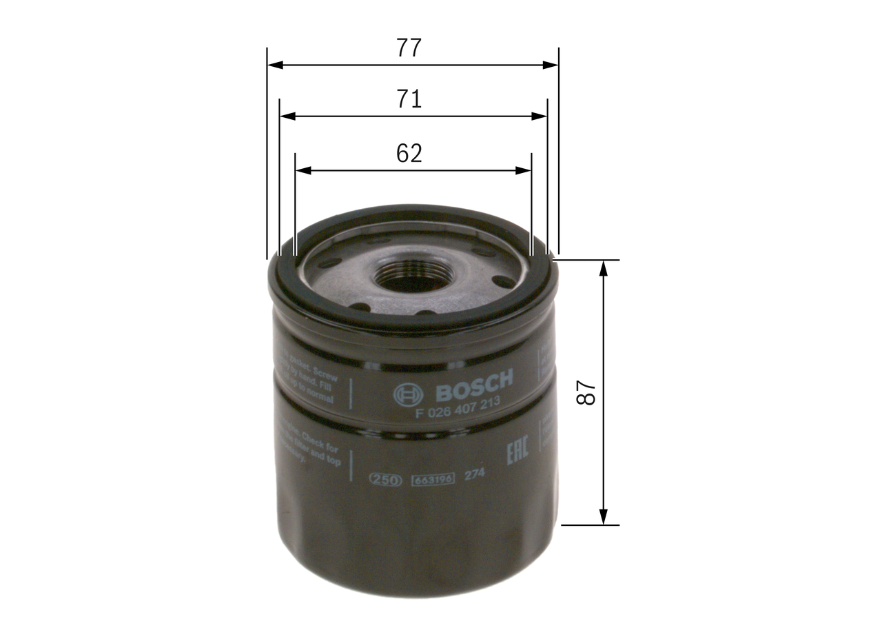 BOSCH Oliefilter f026407213 Påskruet 85mm M 22 x 1,5 for OPEL SAIC MOTOR CADILLAC BUICK CHEVROLET GMC VAUXHALL LTI