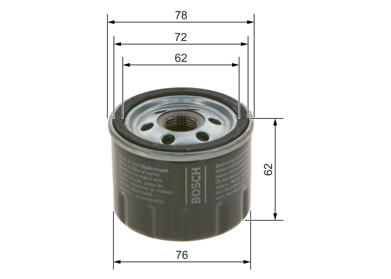 BOSCH Oliefilter f026407279 Påskruet 63mm 3/4 16 UNF-2B for FORD VW