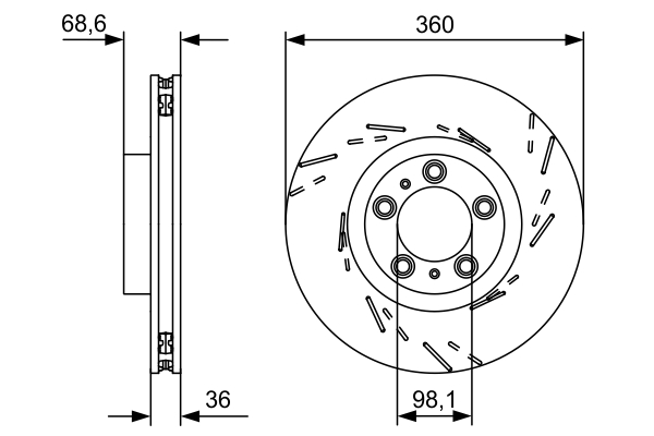 BOSCH Bremseskive 0986479d23 ventileret 360mm 36mm for PORSCHE