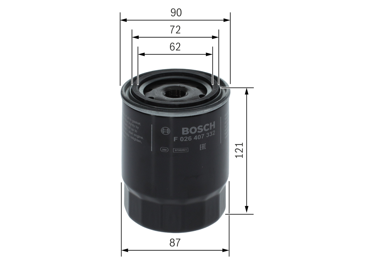 BOSCH Oliefilter f026407332 Påskruet 117mm 3/4 16 UNF-2B for KIA