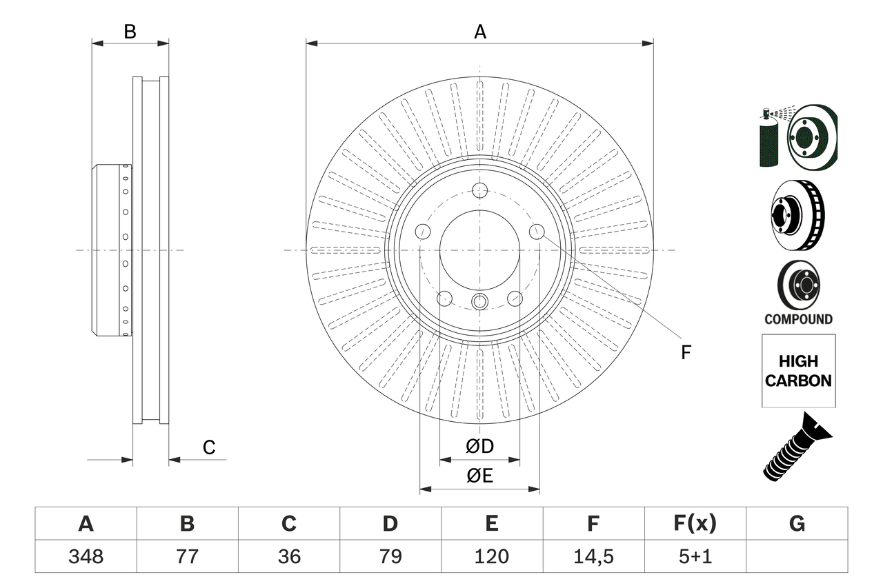 BOSCH Bremseskive 0986479e20 ventileret 348mm 36mm for BMW