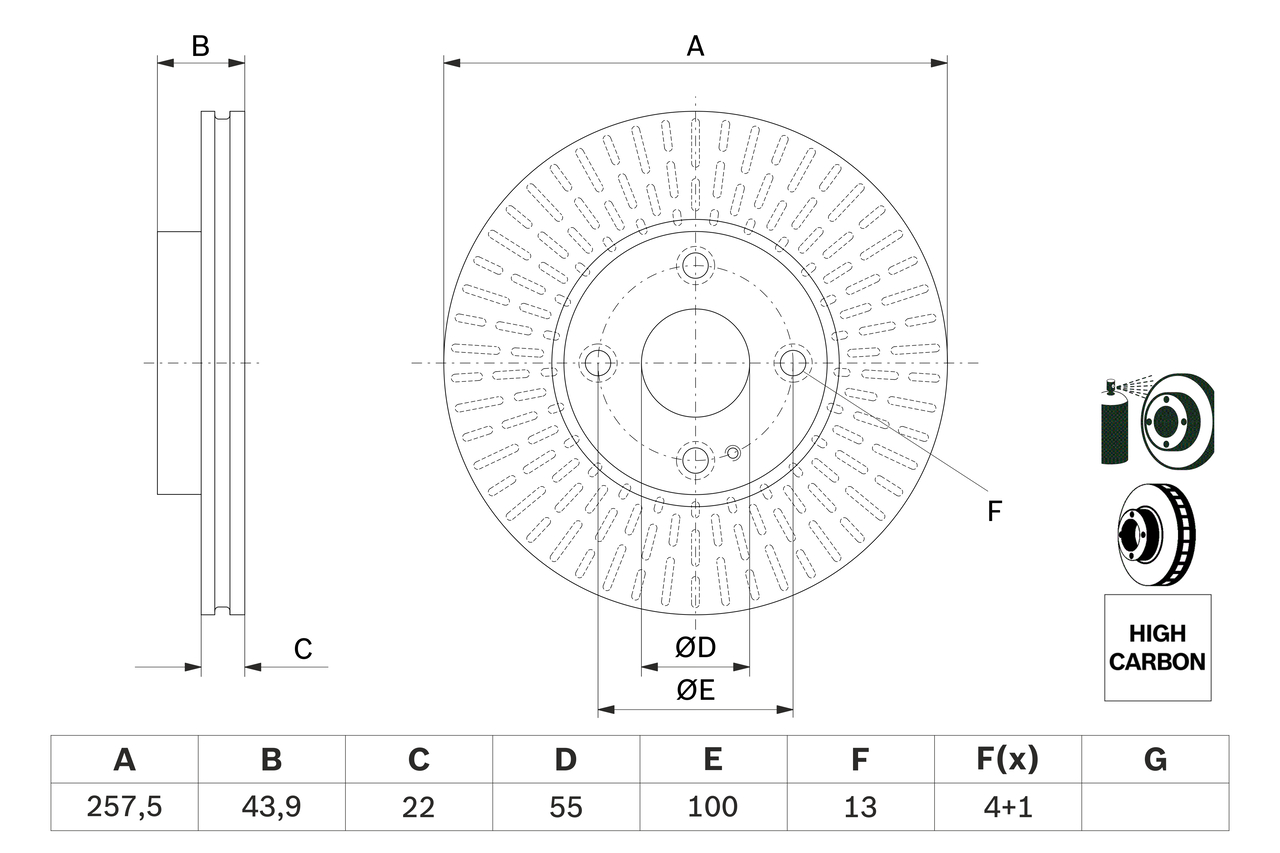 BOSCH Bremseskive 0986479e56 ventileret 258mm 22mm for MAZDA
