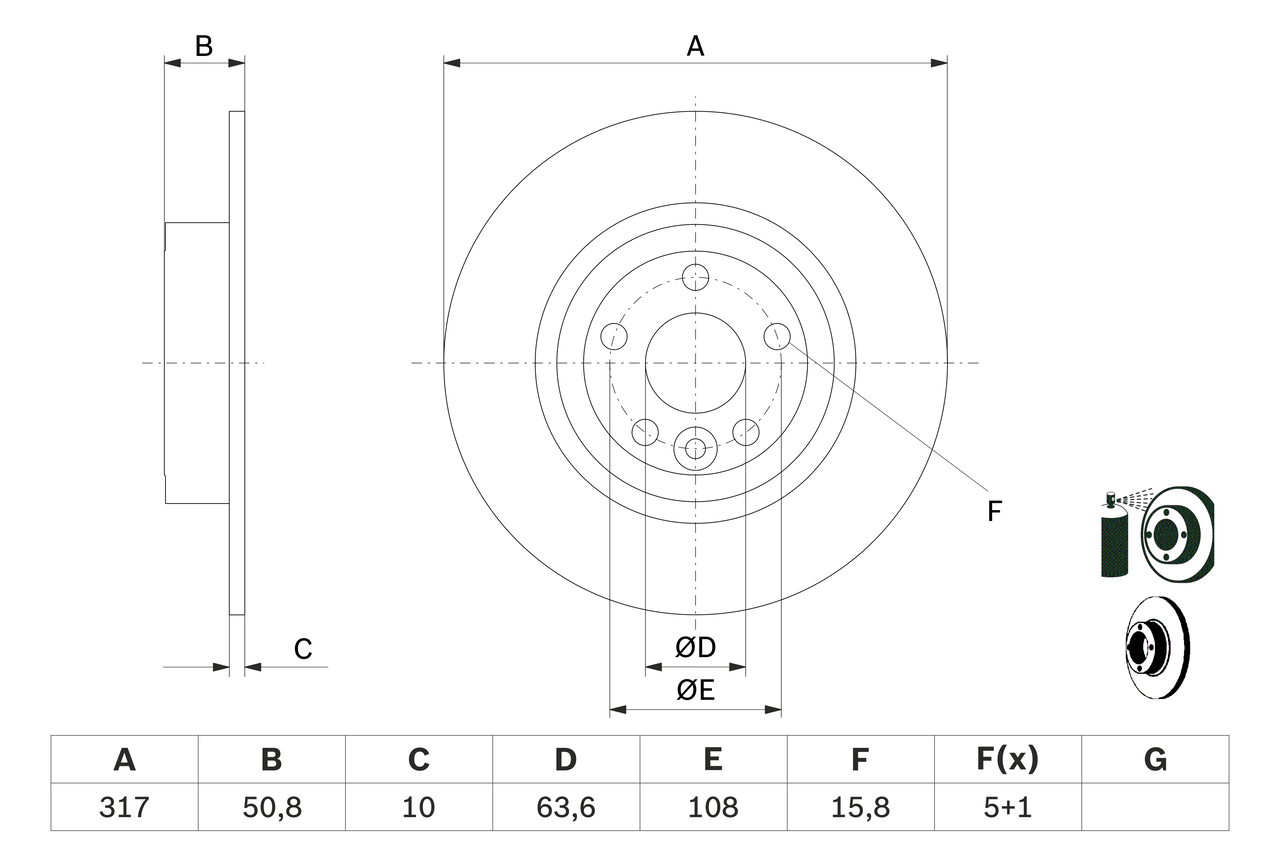 BOSCH Bremseskive 0986479e58 fuld 317mm 10mm for LAND ROVER
