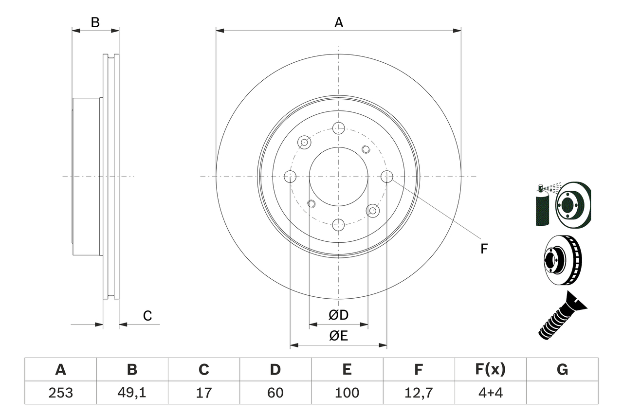 BOSCH Bremseskive 0986479e75 ventileret 253mm 17mm for VAUXHALL SUZUKI