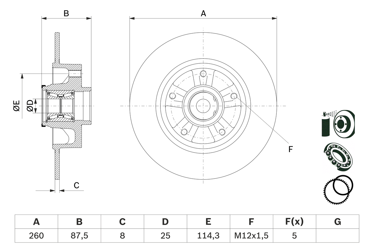 BOSCH Bremseskive 0986479e79 fuld 260mm 8mm for RENAULT