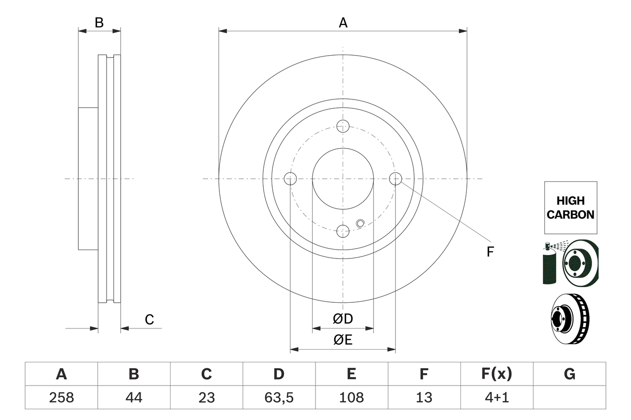 BOSCH Bremseskive 0986479e80 ventileret 258mm 23mm for FORD
