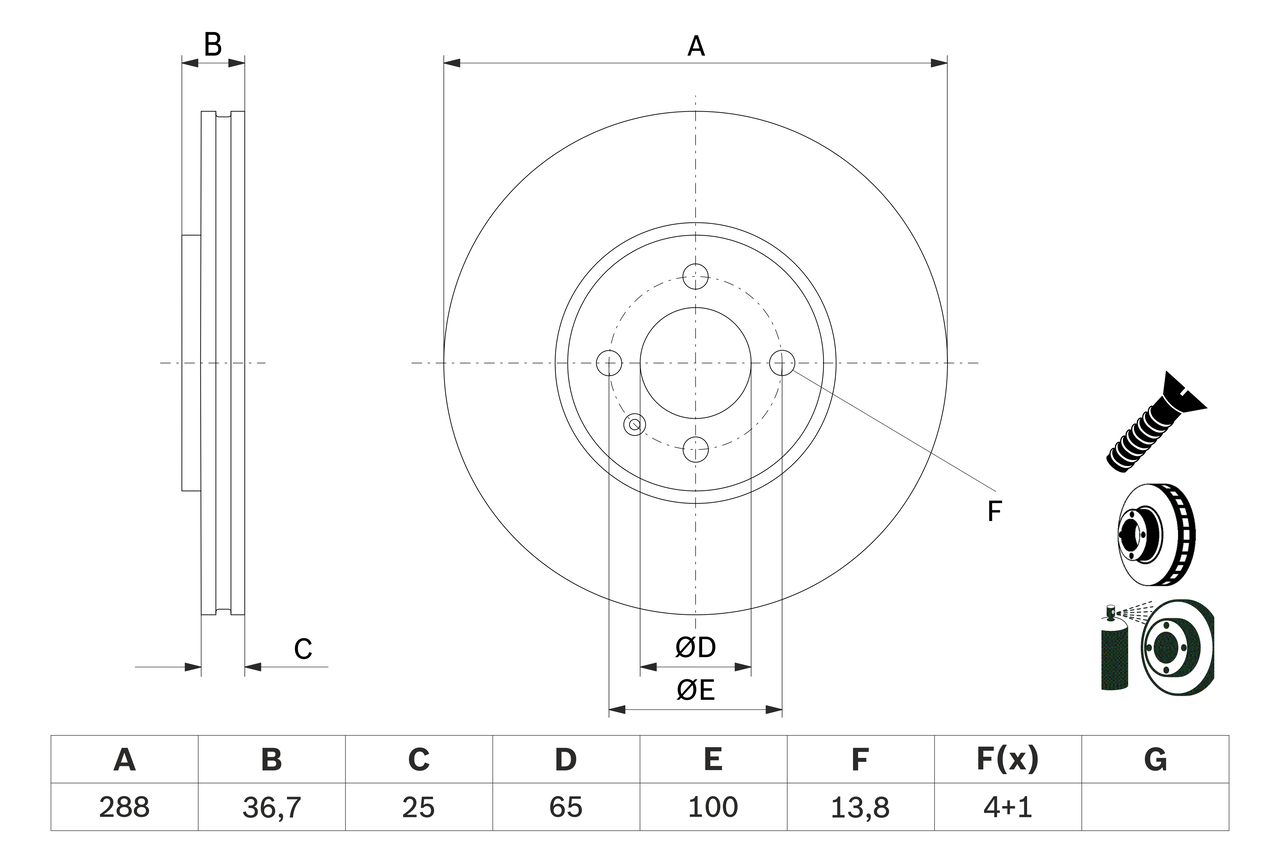 BOSCH Bremseskive 0986479e81 ventileret 288mm 25mm for VW