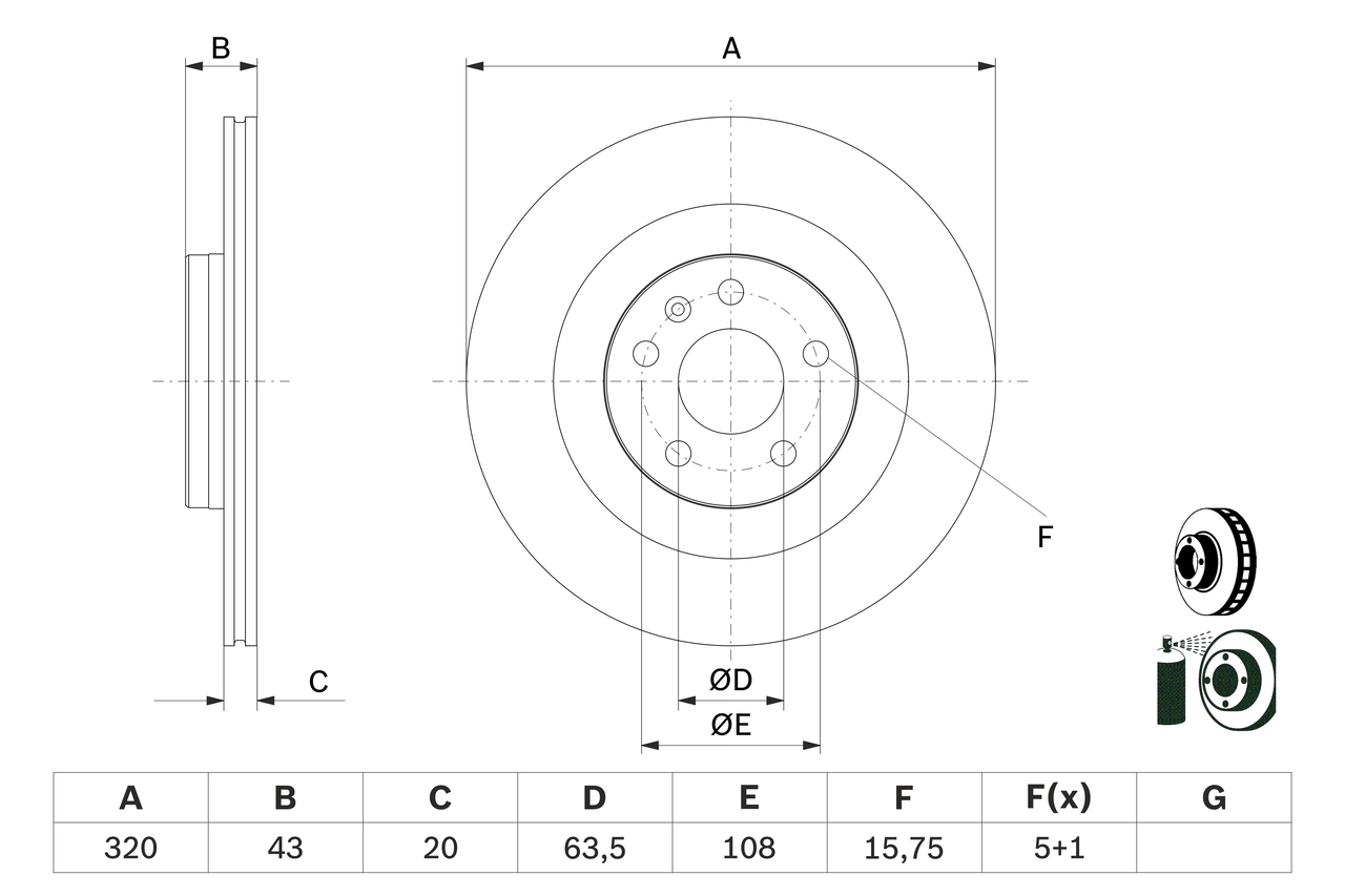 BOSCH Bremseskive 0986479e87 ventileret 320mm 20mm for VOLVO