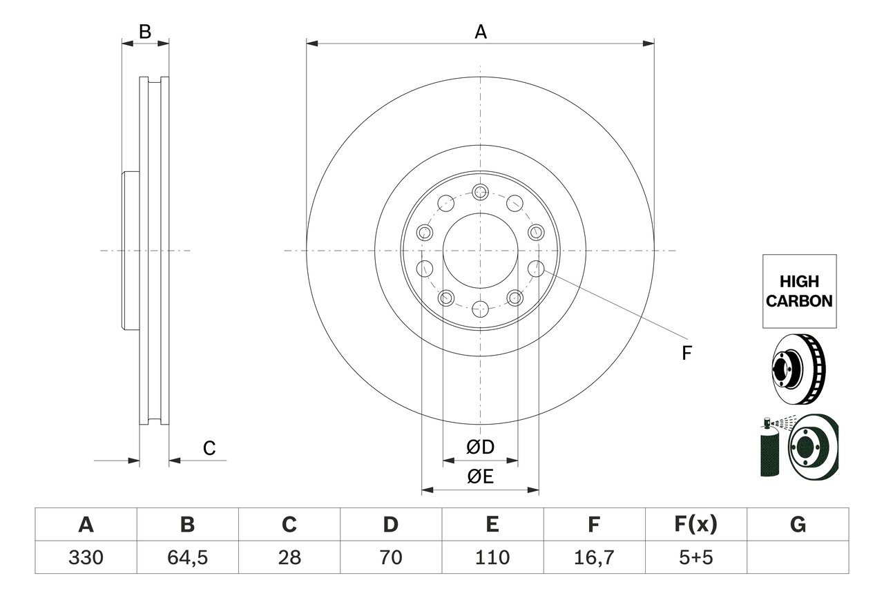 BOSCH Bremseskive 0986479e88 ventileret 330mm 28mm for LANCIA