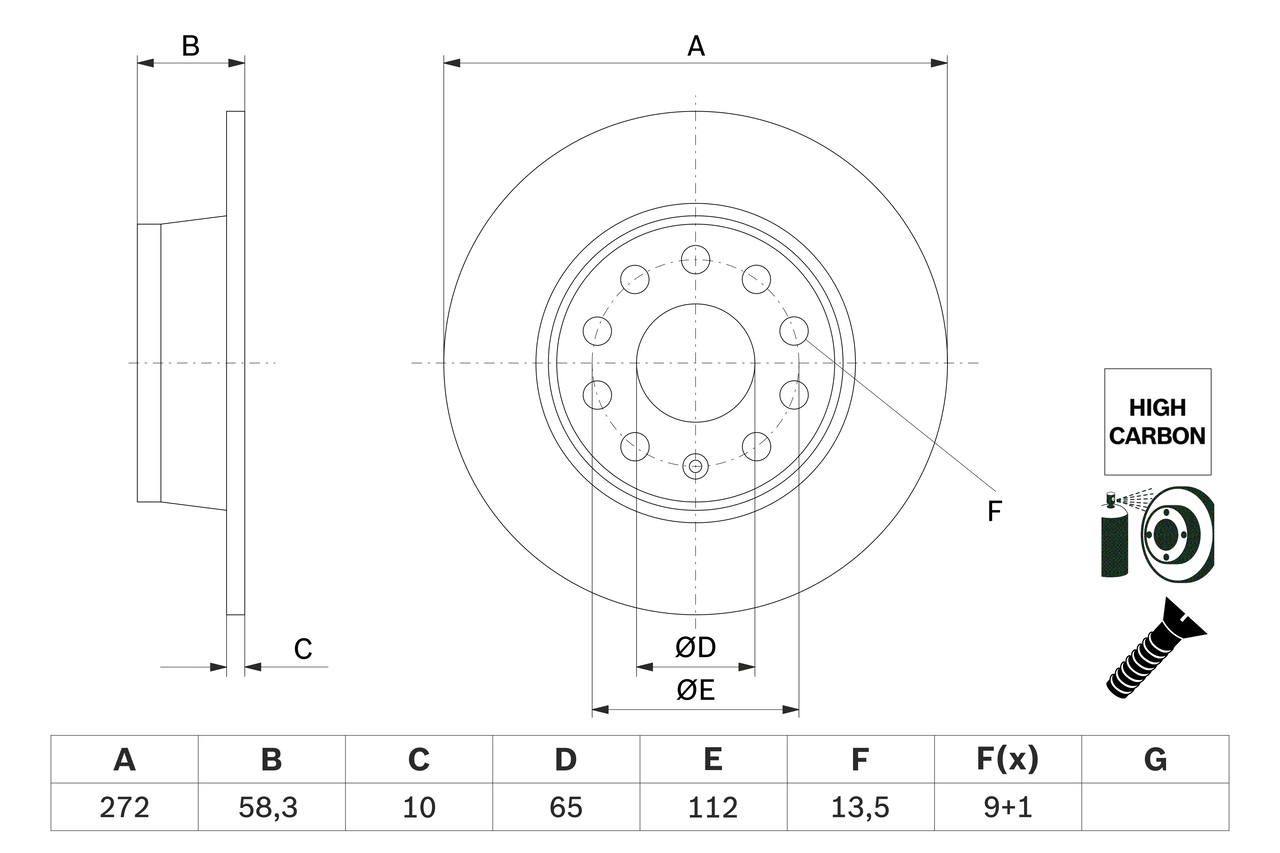 BOSCH Bremseskive 0986479f23 fuld 272mm 10mm for VW