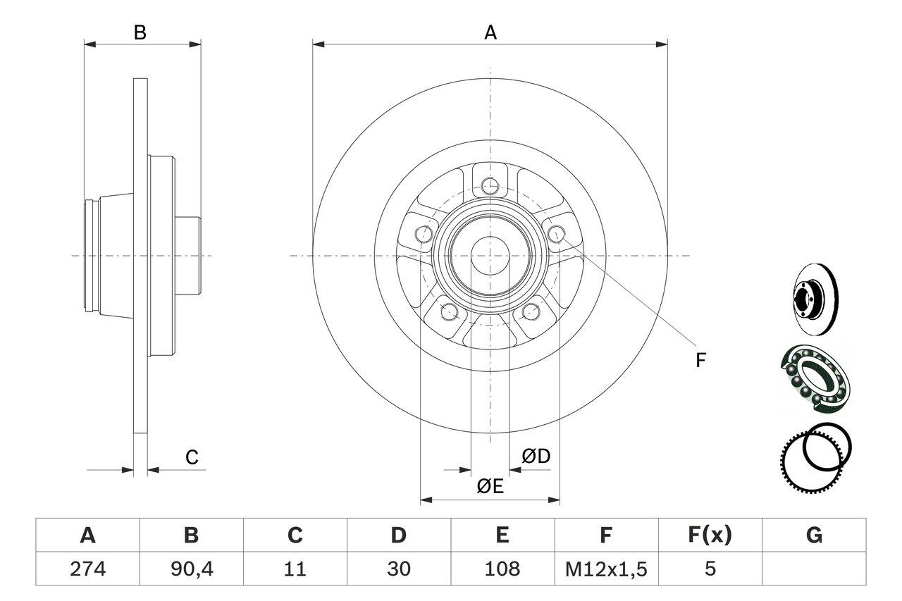 BOSCH Bremseskive 0986479f30 fuld 274mm 11mm for NISSAN RENAULT