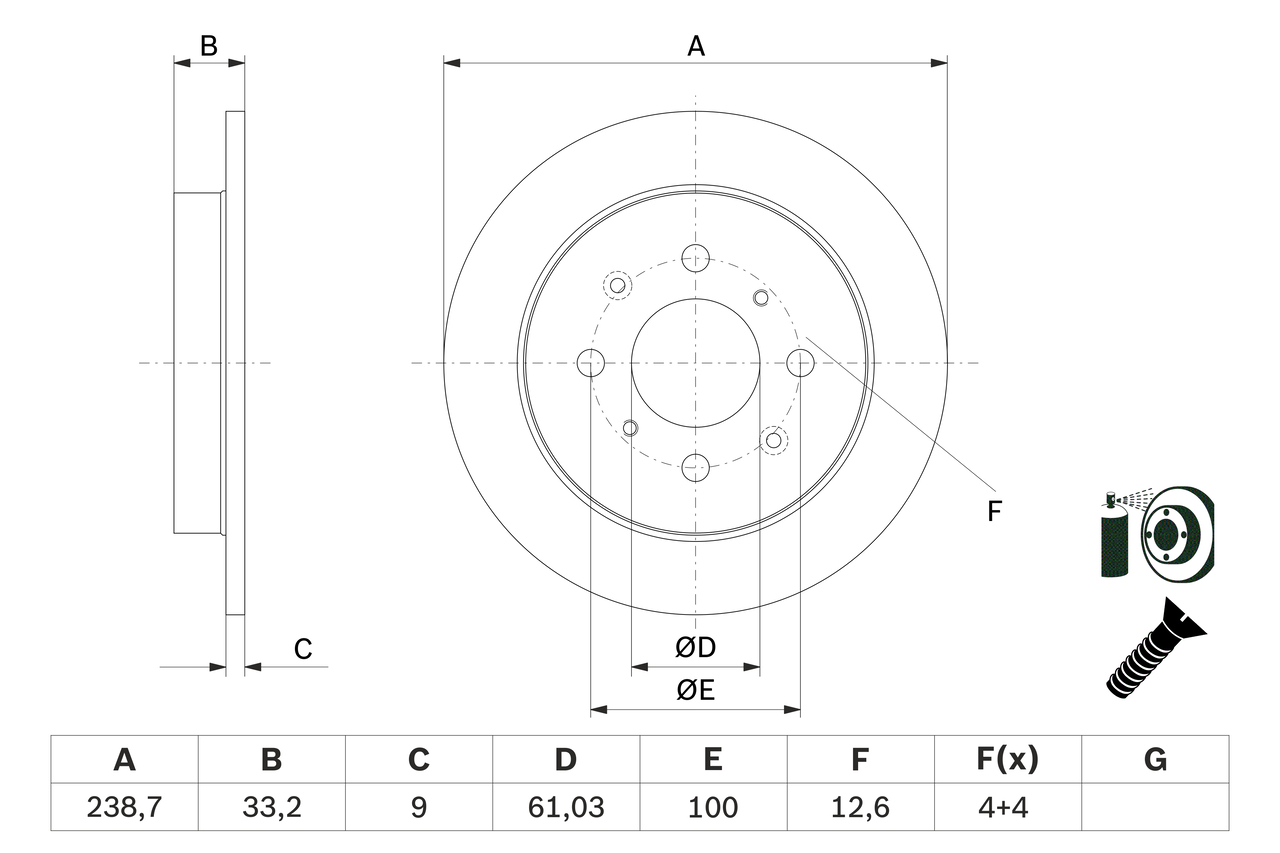 BOSCH Bremseskive 0986479f34 fuld 239mm 9mm for HONDA