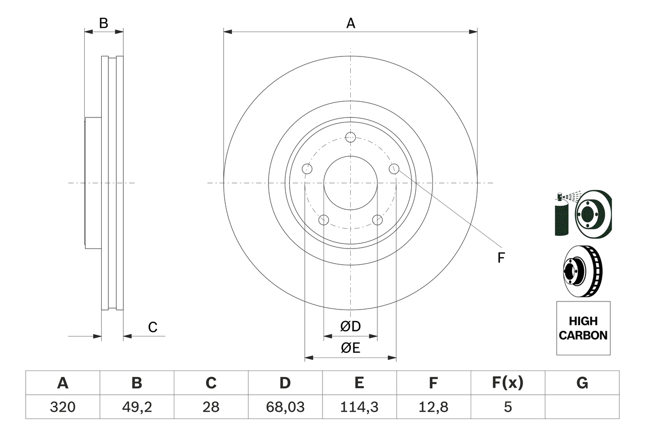 BOSCH Bremseskive 0986479f33 ventileret 320mm 28mm for NISSAN