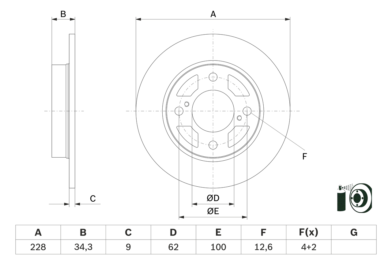 BOSCH Bremseskive 0986479f38 fuld 228mm 9mm for SUZUKI