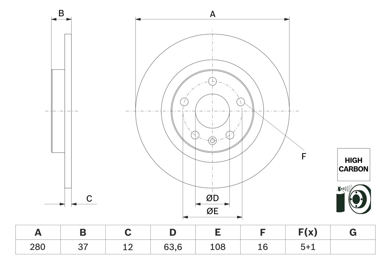 BOSCH Bremseskive 0986479f41 fuld 280mm 12mm for VOLVO