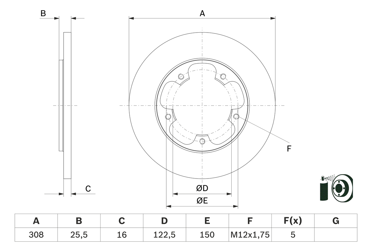 BOSCH Bremseskive 0986479f44 fuld 308mm 16mm for FORD