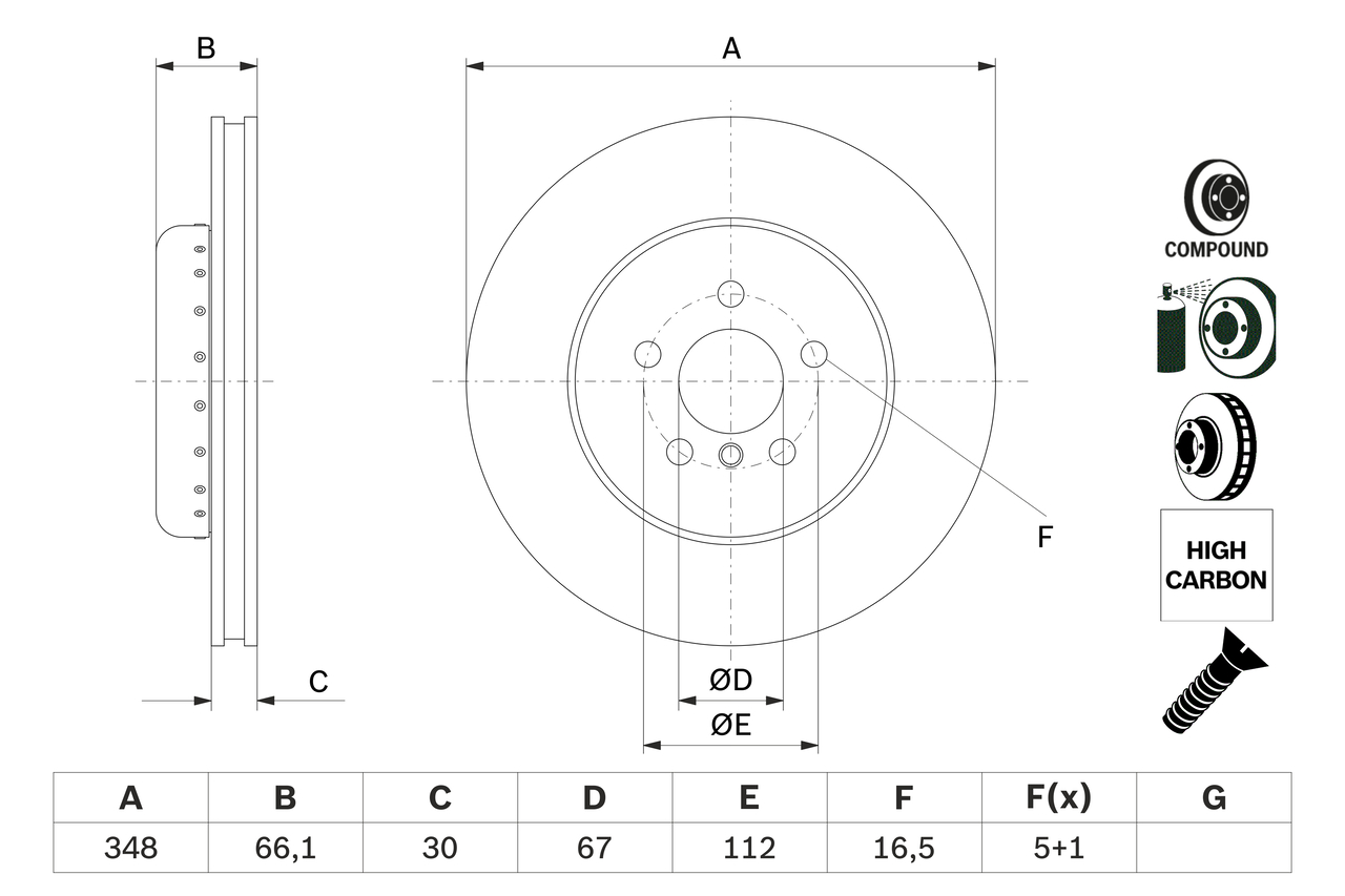 BOSCH Bremseskive 0986479f57 ventileret 348mm 30mm for BMW