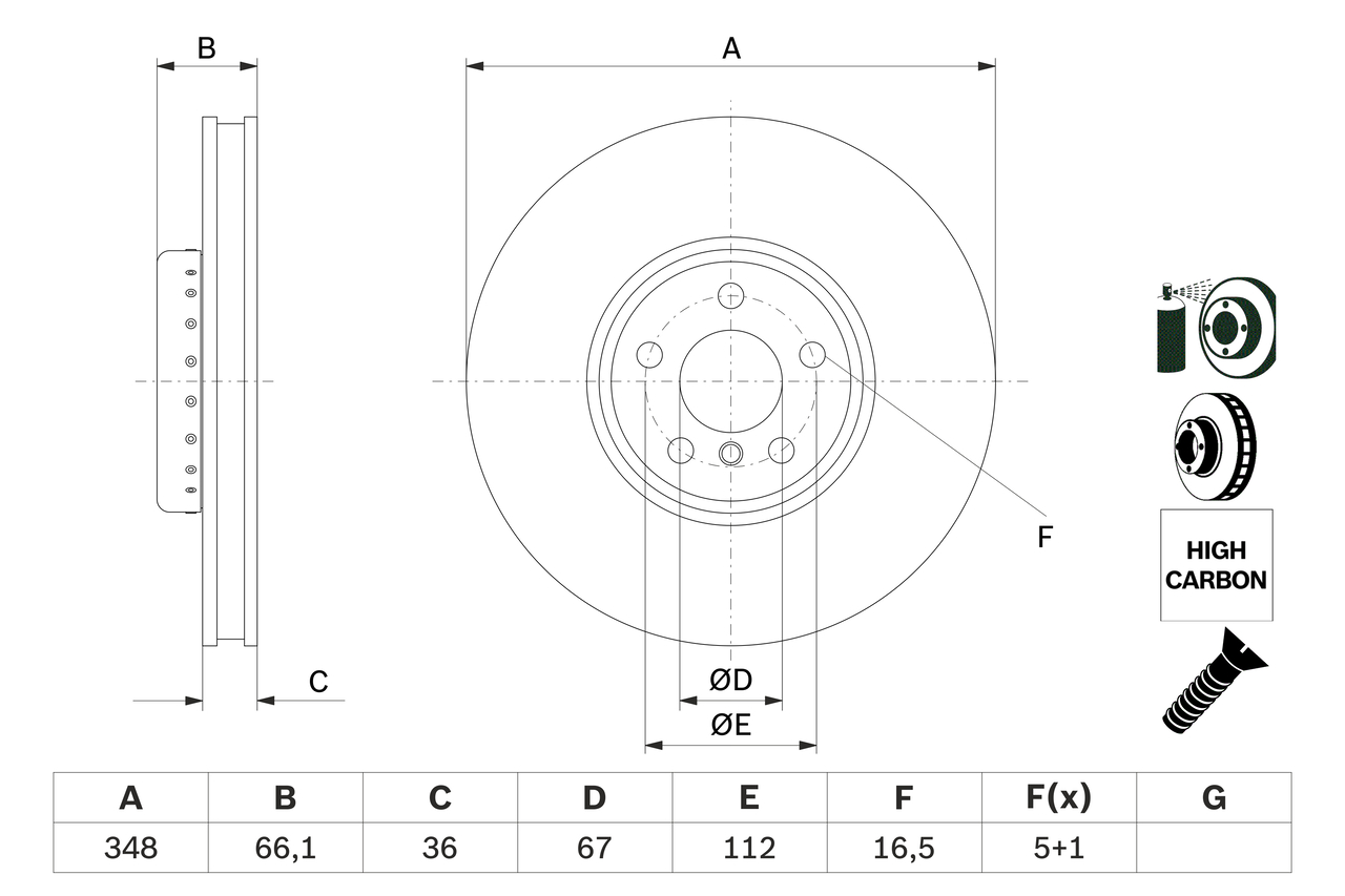 BOSCH Bremseskive 0986479f59 ventileret 348mm 36mm for BMW