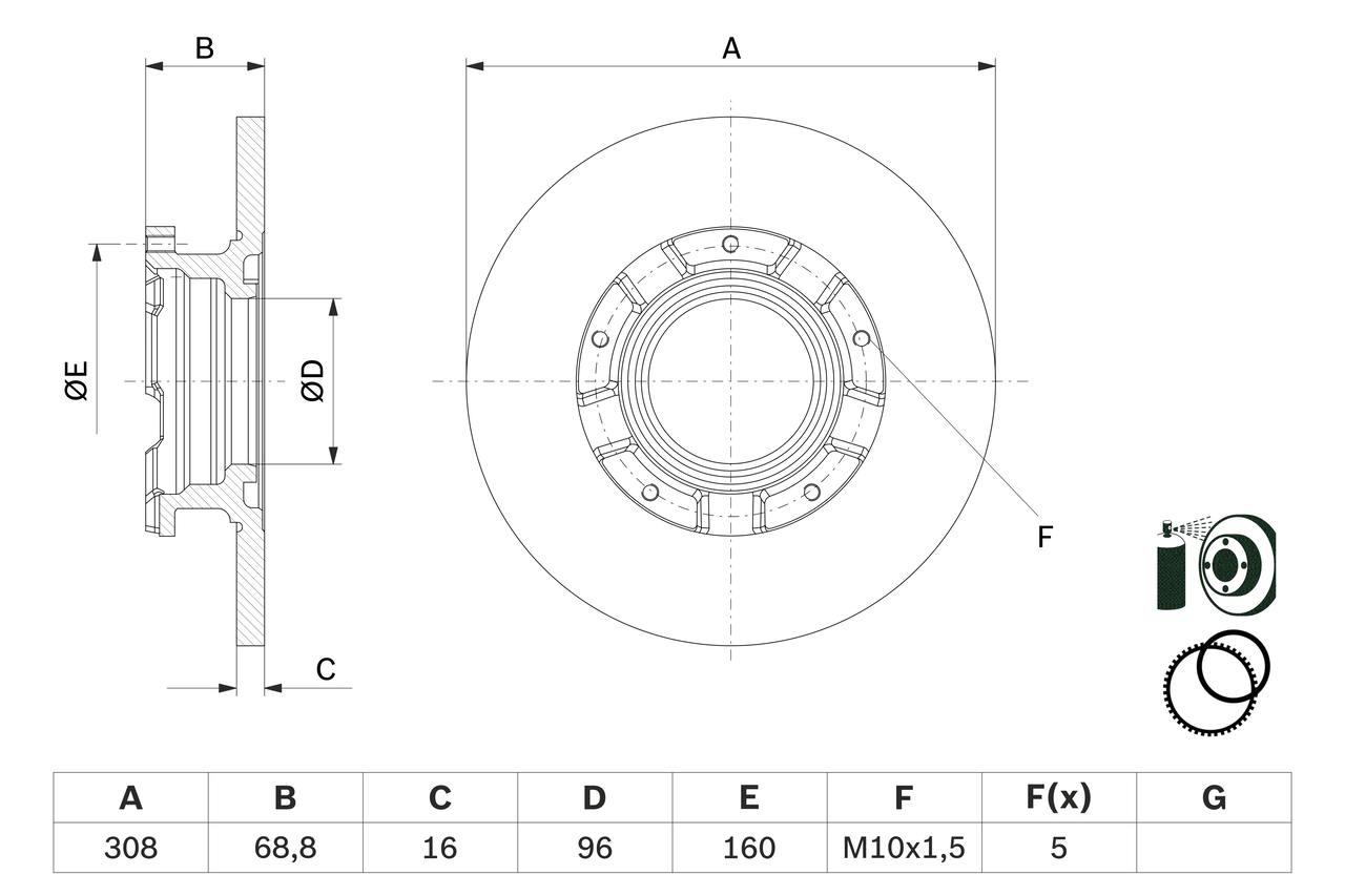 BOSCH Bremseskive 0986479f62 fuld 308mm 16mm for FORD