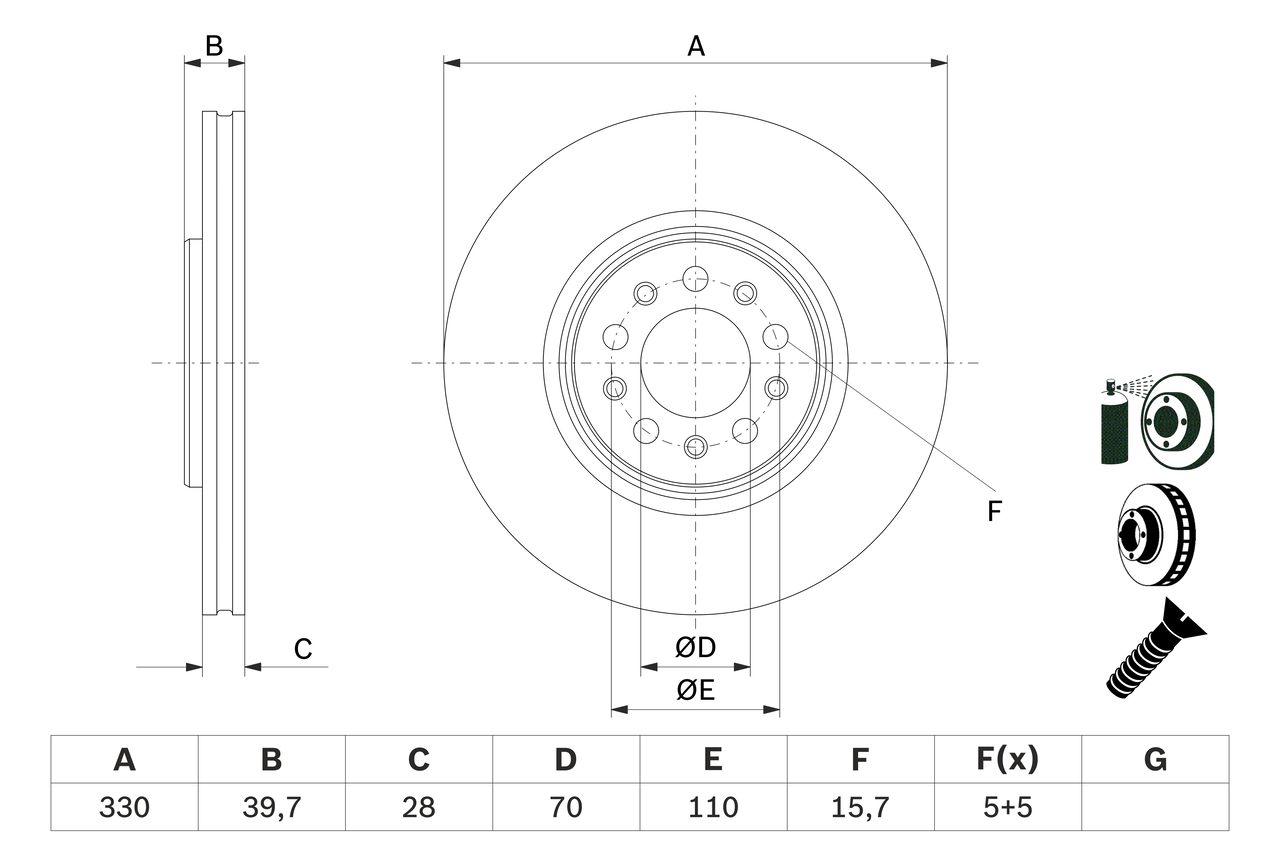 BOSCH Bremseskive 0986479f66 ventileret 330mm 28mm for JEEP