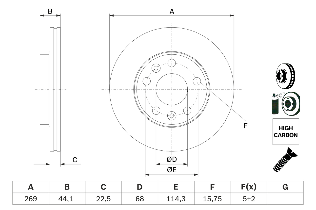 BOSCH Bremseskive 0986479f65 ventileret 269mm 22,5mm for NISSAN RENAULT