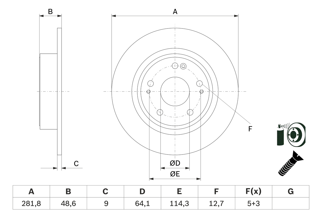 BOSCH Bremseskive 0986479f76 fuld 282mm 9mm for HONDA