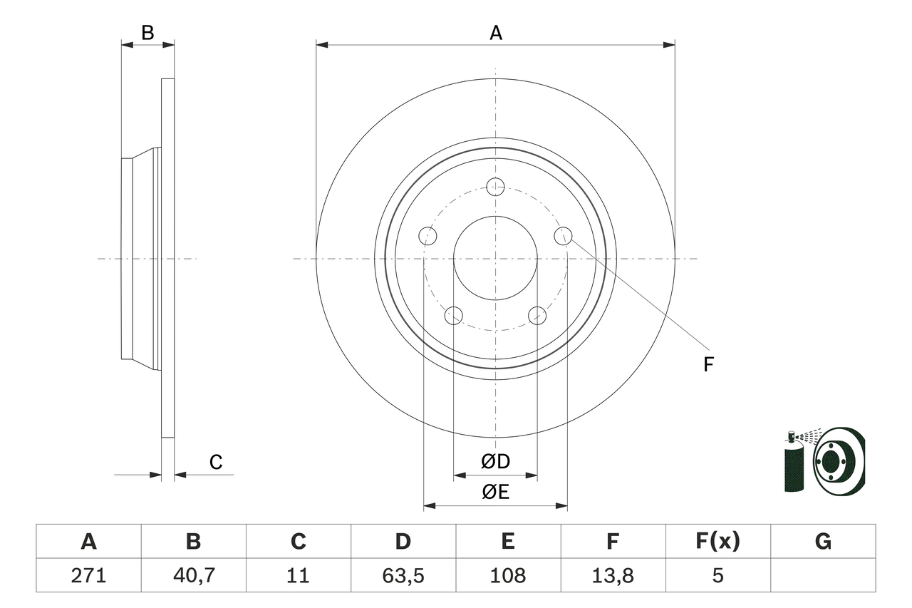 BOSCH Bremseskive 0986479f78 fuld 271mm 11mm for FORD