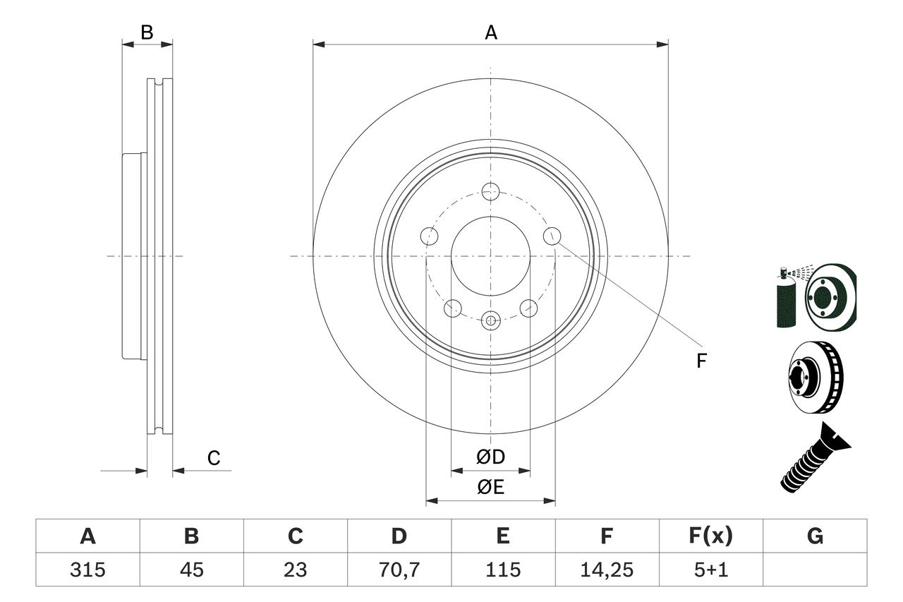 BOSCH Bremseskive 0986479f85 ventileret 315mm 23mm for VAUXHALL