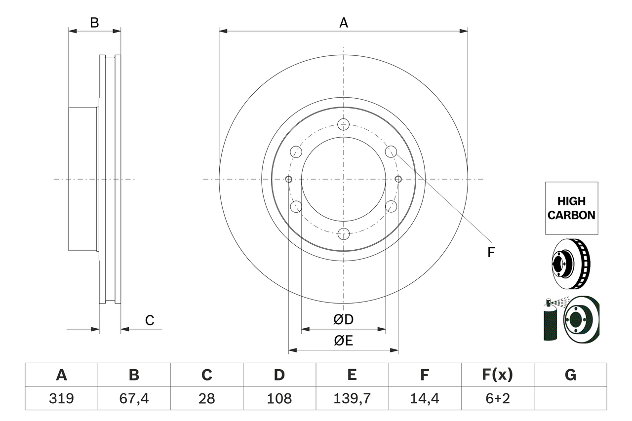 BOSCH Bremseskive 0986479g19 ventileret 319mm 28mm for LEXUS