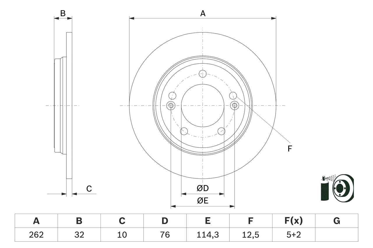 BOSCH Bremseskive 0986479g29 fuld 262mm 10mm for KIA