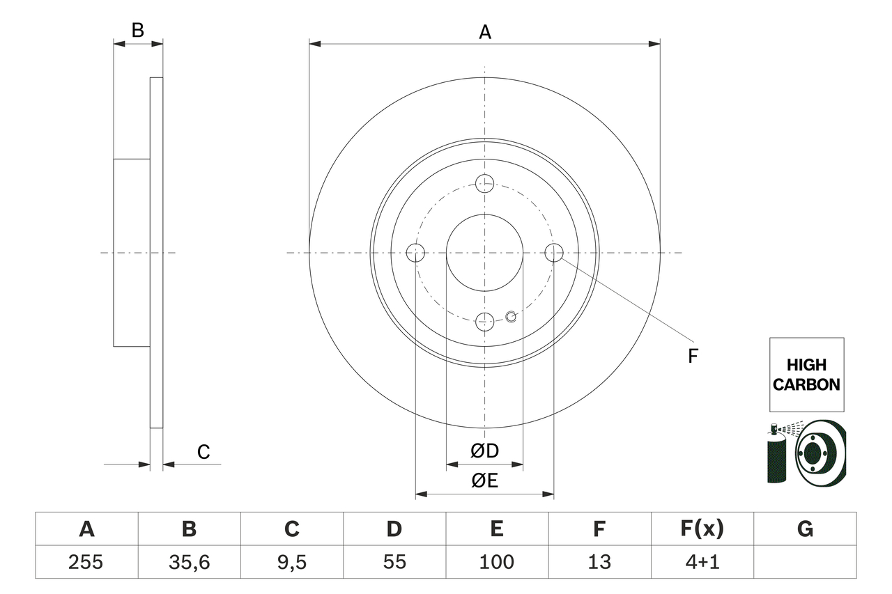 BOSCH Bremseskive 0986479g72 fuld 255mm 10mm for MAZDA