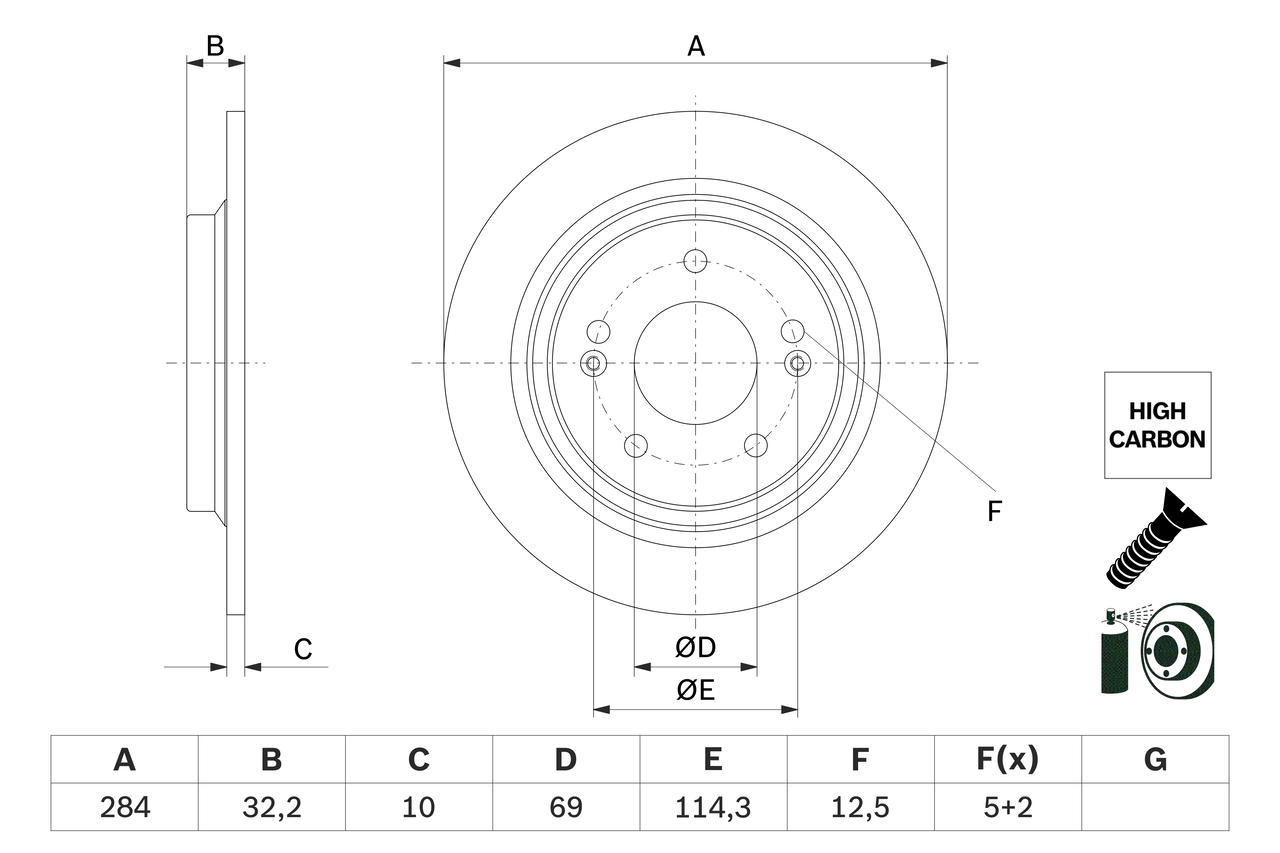 BOSCH Bremseskive 0986479g77 fuld 284mm 10mm for KIA
