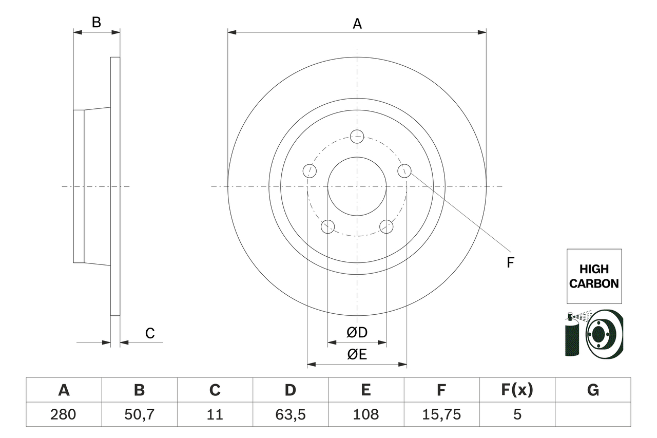 BOSCH Bremseskive 0986479g71 fuld 280mm 11mm for FORD