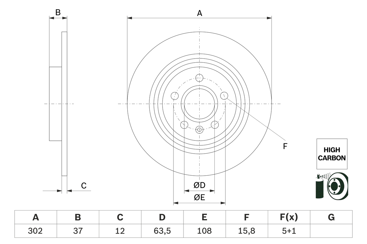 BOSCH Bremseskive 0 986 479 G98 fuld 302mm 12mm for VOLVO