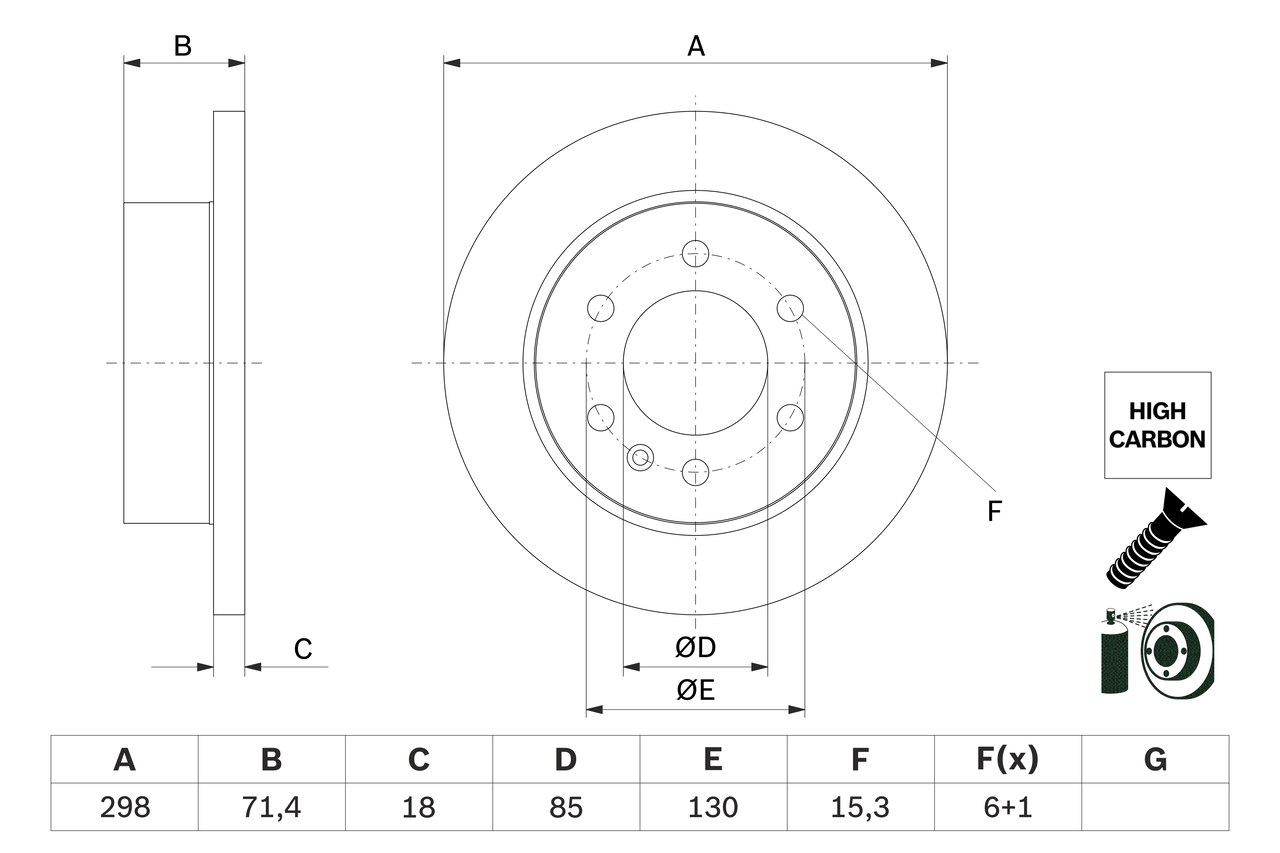 BOSCH Bremseskive 0 986 479 H06 fuld 298mm 18mm for MERCEDES-BENZ