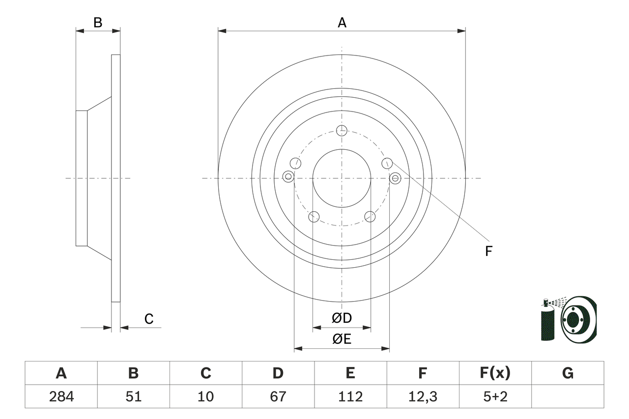 BOSCH Bremseskive 0986479h11 fuld 284mm 10mm for SSANGYONG