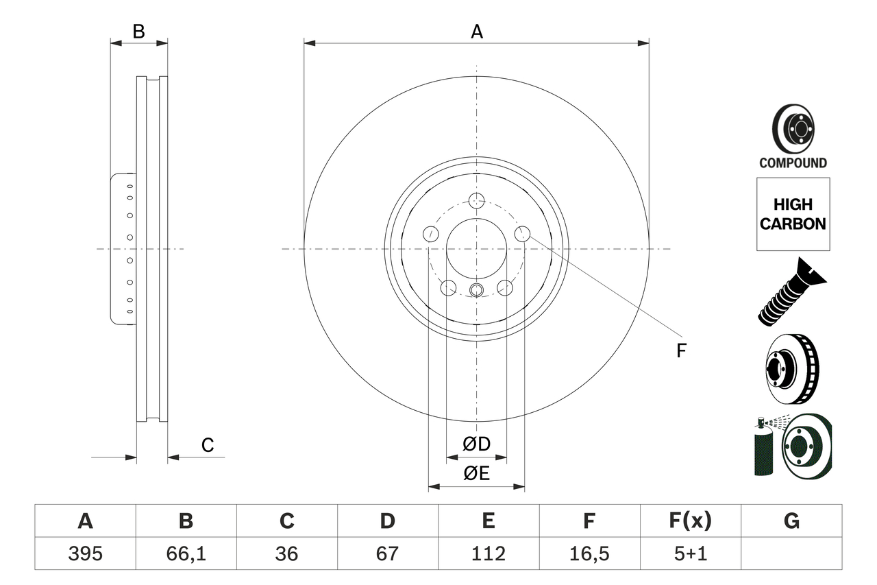 BOSCH Bremseskive 0986479h13 ventileret 395mm 36mm for ROLLS-ROYCE