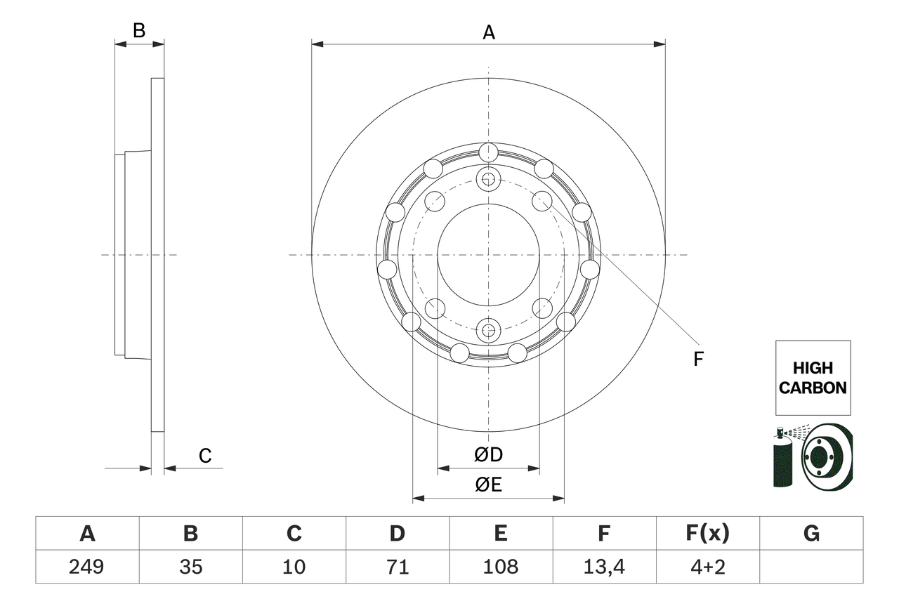 BOSCH Bremseskive 0 986 479 H15 fuld 249mm 10mm for VAUXHALL