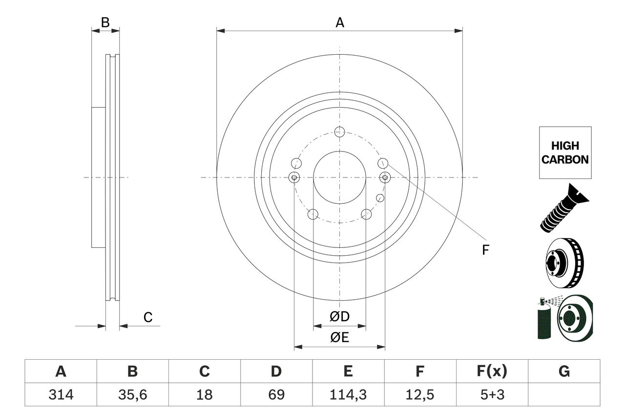 BOSCH Bremseskive 0986479h17 ventileret 314mm 18mm for KIA