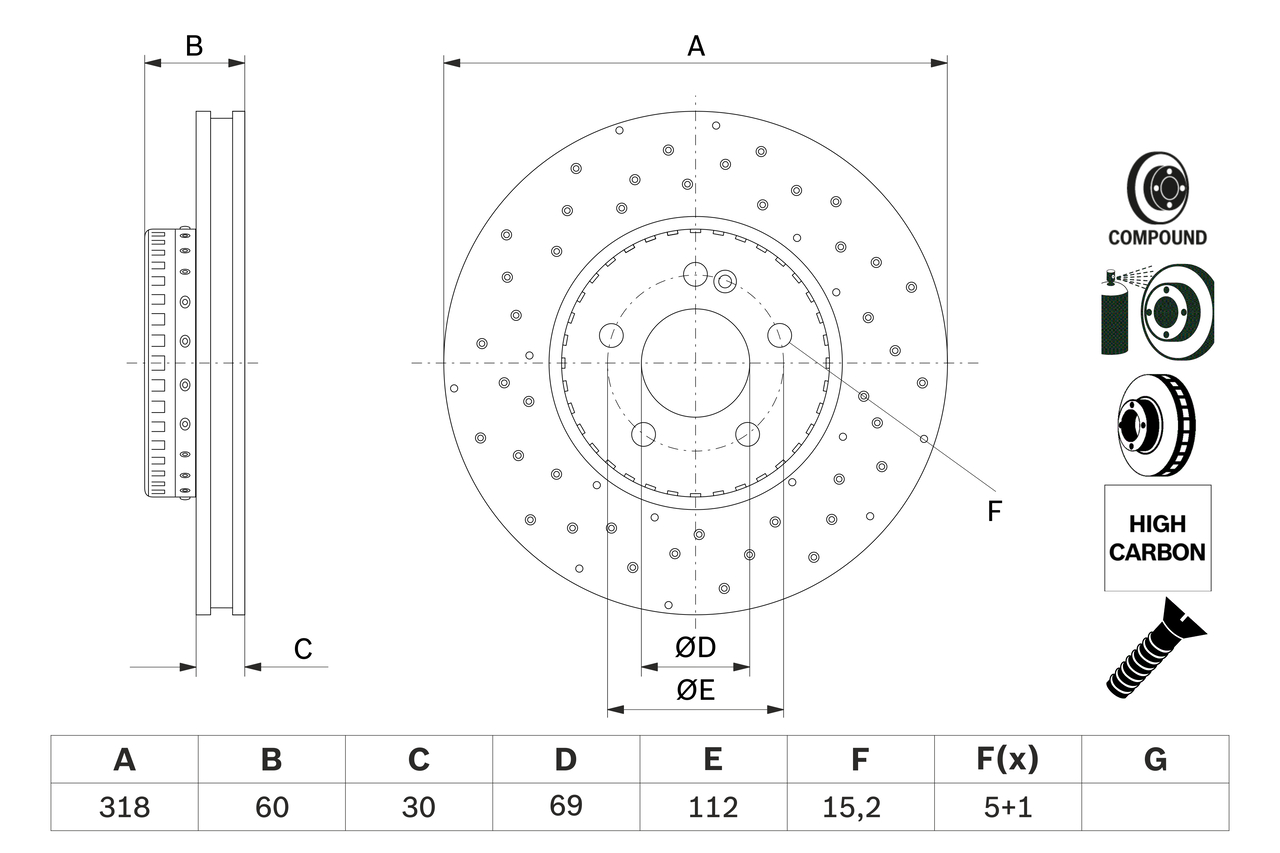 BOSCH Bremseskive 0 986 479 H37 ventileret 318mm 30mm for MERCEDES-BENZ
